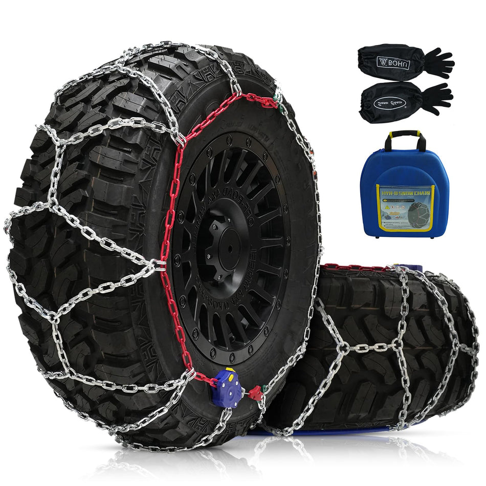 DEDC Tire Chains for Pickup Trucks, Anti Skid Snow Chains for Off Road SUV, Tire Traction Winter Ice Iced Cold Road, 1 Min Quick Fit 255 265 275 285 - Set of 2(KS1618)