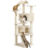 Yaheetech 54in Cat Tree, Multi-Level Cat Tower with Spacious Kitten-ear Perch, 2 Cozy Caves, Scratching Posts, Climbing Ladder, 2 Plush Balls, Durable Pet House Furniture for Indoor Kittens, Dark Gray