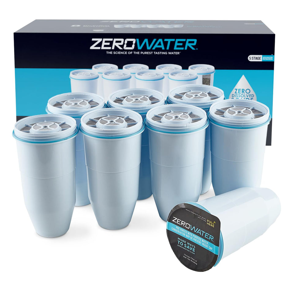 ZeroWater Official Replacement Filter - 5-Stage 0 TDS Filter Replacement - System IAPMO Certified to Reduce Lead, Chromium, and PFOA/PFOS, 2-Pack, White