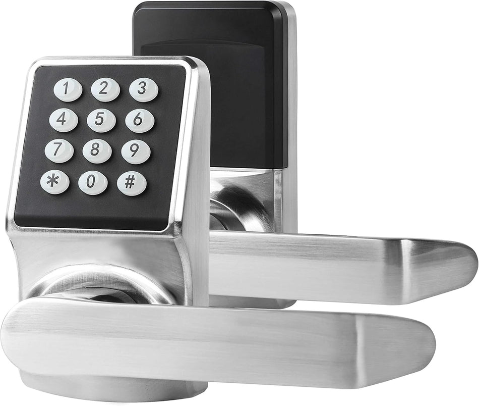 Cielsa Keypad Door Lock with Handle - Electronic Door Knob with Keypad for Front Door, Keyless Entry Code Lock with Fob & Key, Digital Lock for Front Door, Brushed Nickel, 1Pack