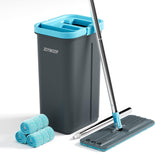 JOYMOOP Flat Mop System, Microfiber Mop and Bucket Set, White, Commercial & Household Use, Hardwood Floor & Wall Cleaning Mop with Long Handle, 4 Microfiber Pads