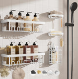 Veken Rustproof & Waterproof Shower Caddy 6-Pack, No Drilling Adhesive Shelves Rack with Soap Holder, Large Capacity Bathroom Organizers and Storage, Wall-Mounted Kitchen & Home Decor