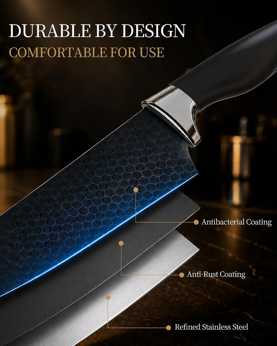 Amorston Knife Set 15 Piece Kitchen Knife Set with Block