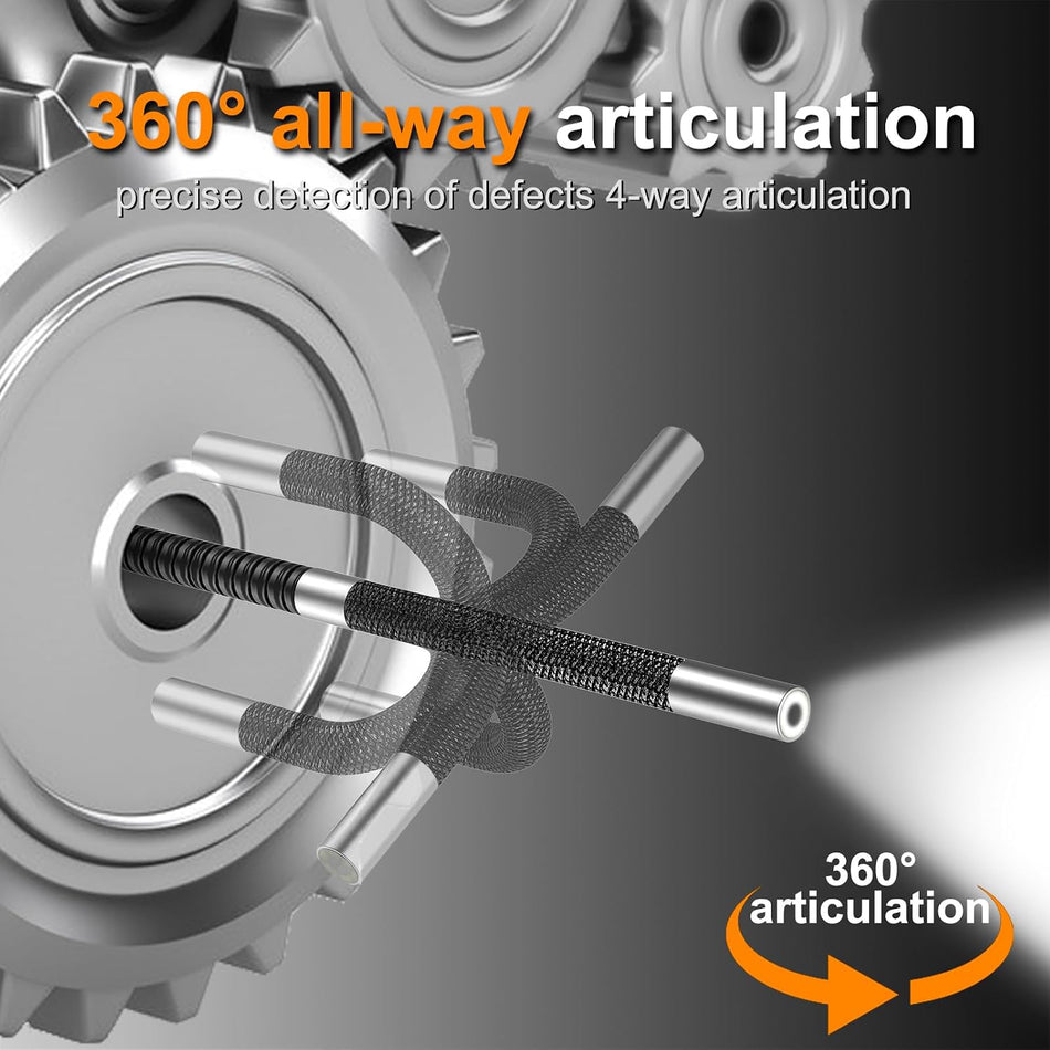 360° Articulating Borescope with 0.25 in Slim Probe, 5" HD 4-Ways Industrial Endoscope Camera with Light, Articulated Flexible Snake Camera for Plumbing & Machinery Inspection