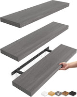 BAYKA Floating Shelves for Wall, Wall Mounted Rustic Wood Shelves for Bathroom, Bedroom, Living Room, Kitchen, Hanging Shelf for Books/Storage/Room Decor with 22lbs Capacity (Black, Set of 3, 15.7in)