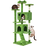 Yaheetech 54in Cat Tree, Multi-Level Cat Tower with Spacious Kitten-ear Perch, 2 Cozy Caves, Scratching Posts, Climbing Ladder, 2 Plush Balls, Durable Pet House Furniture for Indoor Kittens, Dark Gray
