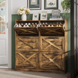 Maupvit Shoe Storage Cabinet with 2 Flip Drawers, Freestanding Shoe Organizer with Metal Legs for Entryway, Narrow Shoe Rack Cabinet, Rustic Brown