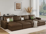 EASE MOOSE Modular Sectional Sofa, Leather Sectional Couch, Deep Brown