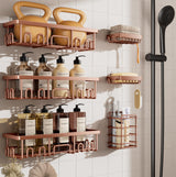 Veken Rustproof & Waterproof Shower Caddy 6-Pack, No Drilling Adhesive Shelves Rack with Soap Holder, Large Capacity Bathroom Organizers and Storage, Wall-Mounted Kitchen & Home Decor
