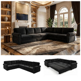 88" Sectional Couches for Living Room, 5-Seater Sofa Bed Chenille Pull Out Sofa Bed, Chesterfield L Shaped Sleeper Sofa, Oversized Pull Out Couch with Nailhead Trim King Size Sectional Sofa, DarkGray