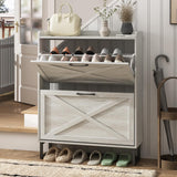 Maupvit Shoe Storage Cabinet with 2 Flip Drawers, Freestanding Shoe Organizer with Metal Legs for Entryway, Narrow Shoe Rack Cabinet, Rustic Brown