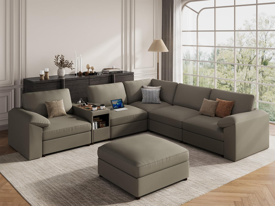 EASE MOOSE Modular Sectional Sofa, Leather Sectional Couch, Deep Brown