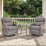 Luxury Swivel Rocker Chairs Fire Pit Set with 6" Thick Cushion 10 piece Wicker Outdoor Patio Chair with Sofa and Ottoman,Comfortable High Back Outdoor Patio Furniture Set - Brown | Gray