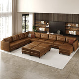 LLappuil Brown Leather Modular Sofa Sectional Couch with Storage