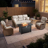 Luxury Swivel Rocker Chairs Fire Pit Set with 6" Thick Cushion 10 piece Wicker Outdoor Patio Chair with Sofa and Ottoman,Comfortable High Back Outdoor Patio Furniture Set - Brown | Gray