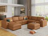 EASE MOOSE Modular Sectional Sofa, Leather Sectional Couch, Deep Brown