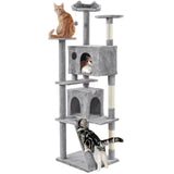 Yaheetech 54in Cat Tree, Multi-Level Cat Tower with Spacious Kitten-ear Perch, 2 Cozy Caves, Scratching Posts, Climbing Ladder, 2 Plush Balls, Durable Pet House Furniture for Indoor Kittens, Dark Gray