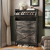 Maupvit Shoe Storage Cabinet with 2 Flip Drawers, Freestanding Shoe Organizer with Metal Legs for Entryway, Narrow Shoe Rack Cabinet, Rustic Brown