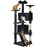 Yaheetech 54in Cat Tree, Multi-Level Cat Tower with Spacious Kitten-ear Perch, 2 Cozy Caves, Scratching Posts, Climbing Ladder, 2 Plush Balls, Durable Pet House Furniture for Indoor Kittens, Dark Gray