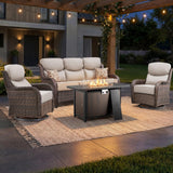 Luxury Swivel Rocker Chairs Fire Pit Set with 6" Thick Cushion 10 piece Wicker Outdoor Patio Chair with Sofa and Ottoman,Comfortable High Back Outdoor Patio Furniture Set - Brown | Gray