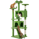 Yaheetech 54in Cat Tree, Multi-Level Cat Tower with Spacious Kitten-ear Perch, 2 Cozy Caves, Scratching Posts, Climbing Ladder, 2 Plush Balls, Durable Pet House Furniture for Indoor Kittens, Dark Gray