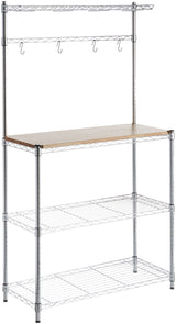 Amazon Basics 3 Tier Kitchen Bakers Rack with Storage, Removeable Top, Wood/Chrome, 14" D x 35.83" W x 63.31" H
