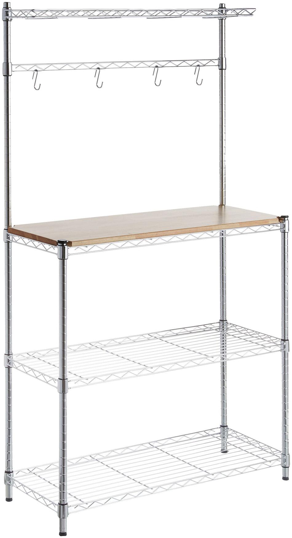 Amazon Basics 3 Tier Kitchen Bakers Rack with Storage, Removeable Top, Wood/Chrome, 14" D x 35.83" W x 63.31" H