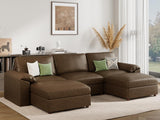 EASE MOOSE Modular Sectional Sofa, Leather Sectional Couch, Deep Brown
