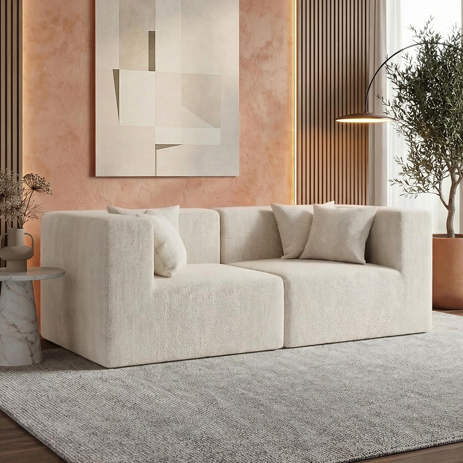 MONVANE Modular Sectional Cloud Couch for Living Room - 130'' 6 Seater Convertible Chenille Couches Set with Ottoman, No Assembly Compression Sofas, Comfy Floor Sofa with Memory Foam, Grey