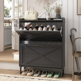 Maupvit Shoe Storage Cabinet with 2 Flip Drawers, Freestanding Shoe Organizer with Metal Legs for Entryway, Narrow Shoe Rack Cabinet, Rustic Brown