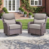 Luxury Swivel Rocker Chairs Fire Pit Set with 6" Thick Cushion 10 piece Wicker Outdoor Patio Chair with Sofa and Ottoman,Comfortable High Back Outdoor Patio Furniture Set - Brown | Gray