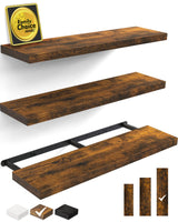 BAYKA Floating Shelves for Wall, Wall Mounted Rustic Wood Shelves for Bathroom, Bedroom, Living Room, Kitchen, Hanging Shelf for Books/Storage/Room Decor with 22lbs Capacity (Black, Set of 3, 15.7in)