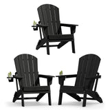 Plawdlik Folding Adirondack Chair with Cup Holder, HDPE All-Weather, Navy