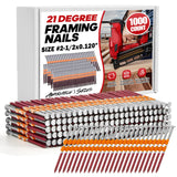 1000 Count 21 Degree Framing Nails, 2" x 0.113" Full Round Head, Ring Shank, Hot Dipped Galvanized, Plastic Collated Nails for 21° Round Head Framing Nail Guns