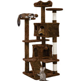 Yaheetech 54in Cat Tree, Multi-Level Cat Tower with Spacious Kitten-ear Perch, 2 Cozy Caves, Scratching Posts, Climbing Ladder, 2 Plush Balls, Durable Pet House Furniture for Indoor Kittens, Dark Gray
