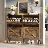 Maupvit Shoe Storage Cabinet with 2 Flip Drawers, Freestanding Shoe Organizer with Metal Legs for Entryway, Narrow Shoe Rack Cabinet, Rustic Brown