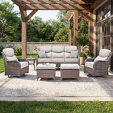 Luxury Swivel Rocker Chairs Fire Pit Set with 6" Thick Cushion 10 piece Wicker Outdoor Patio Chair with Sofa and Ottoman,Comfortable High Back Outdoor Patio Furniture Set - Brown | Gray