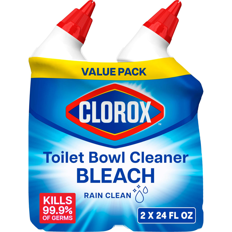 Clorox Toilet Bowl Cleaner Clinging Bleach Gel, Kills 99.9% of Bacteria and Viruses, Ocean Mist, 24 Fl Oz, Pack of 2