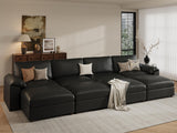 EASE MOOSE Modular Sectional Sofa, Leather Sectional Couch, Deep Brown