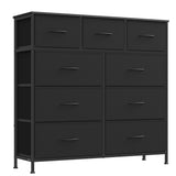 SONGMICS Dresser for Bedroom, Chest of Drawers, TV Stand, Steel, MDF, 5 Non-Woven Fabric Drawers, Storage Organizer Unit, Closet, Entryway, Ink Black and Ebony Black ULGS322B01S