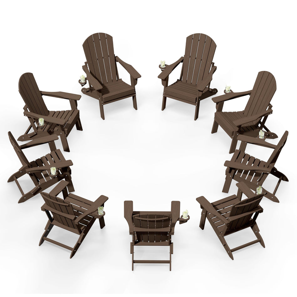 Plawdlik Folding Adirondack Chair with Cup Holder, HDPE All-Weather, Navy