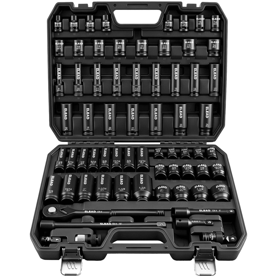 ELEAD 148-Piece Mechanics Tool Set, SAE/Metric 1/4" & 3/8" Drive Socket Set, Magnetic Nut Drivers, Ratcheting Wrenches, Extensions & Adapters, Quick-Release Ratchet, Mechanics Tool for Car Repair