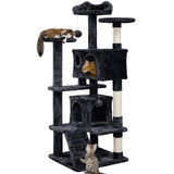 Yaheetech 54in Cat Tree, Multi-Level Cat Tower with Spacious Kitten-ear Perch, 2 Cozy Caves, Scratching Posts, Climbing Ladder, 2 Plush Balls, Durable Pet House Furniture for Indoor Kittens, Dark Gray
