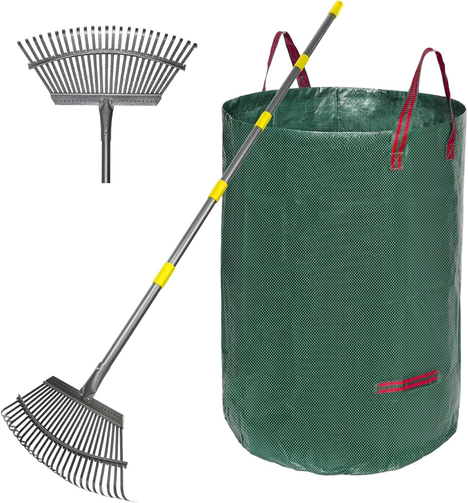 Rake for Leaves Set, Heavy-Duty Garden Rake for Lawns, 73-Inch Adjustable