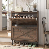 Maupvit Shoe Storage Cabinet with 2 Flip Drawers, Freestanding Shoe Organizer with Metal Legs for Entryway, Narrow Shoe Rack Cabinet, Rustic Brown