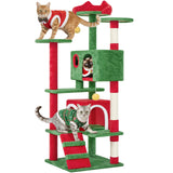 Yaheetech 54in Cat Tree, Multi-Level Cat Tower with Spacious Kitten-ear Perch, 2 Cozy Caves, Scratching Posts, Climbing Ladder, 2 Plush Balls, Durable Pet House Furniture for Indoor Kittens, Dark Gray