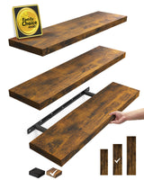 BAYKA Floating Shelves for Wall, Wall Mounted Rustic Wood Shelves for Bathroom, Bedroom, Living Room, Kitchen, Hanging Shelf for Books/Storage/Room Decor with 22lbs Capacity (Black, Set of 3, 15.7in)