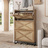 Maupvit Shoe Storage Cabinet with 2 Flip Drawers, Freestanding Shoe Organizer with Metal Legs for Entryway, Narrow Shoe Rack Cabinet, Rustic Brown