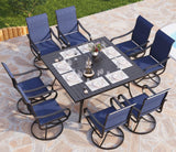 PHI VILLA 9 Piece Outdoor Dining Set, 82'' Metal Table & Grey Swivel Chairs