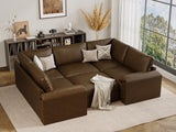 EASE MOOSE Modular Sectional Sofa, Leather Sectional Couch, Deep Brown